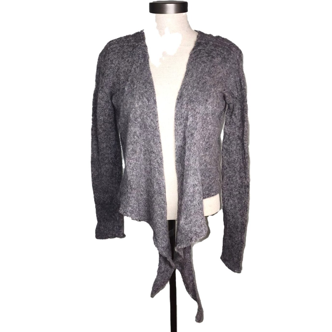Vintage Bebhinn Marten Grey Cropped Tie Front Irish Wool Blend Cardigan Size M