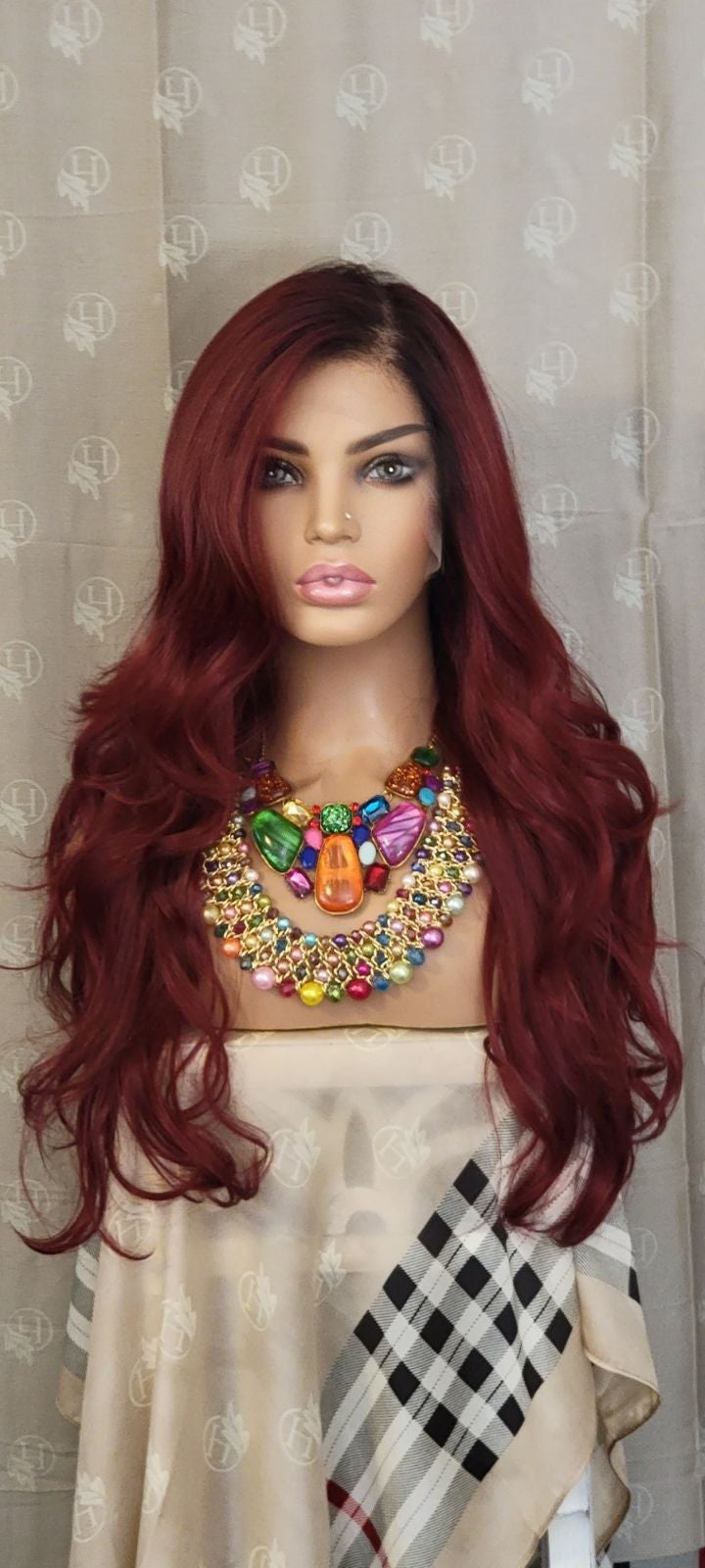 Freepart h.d burgundy red wavy lace wig