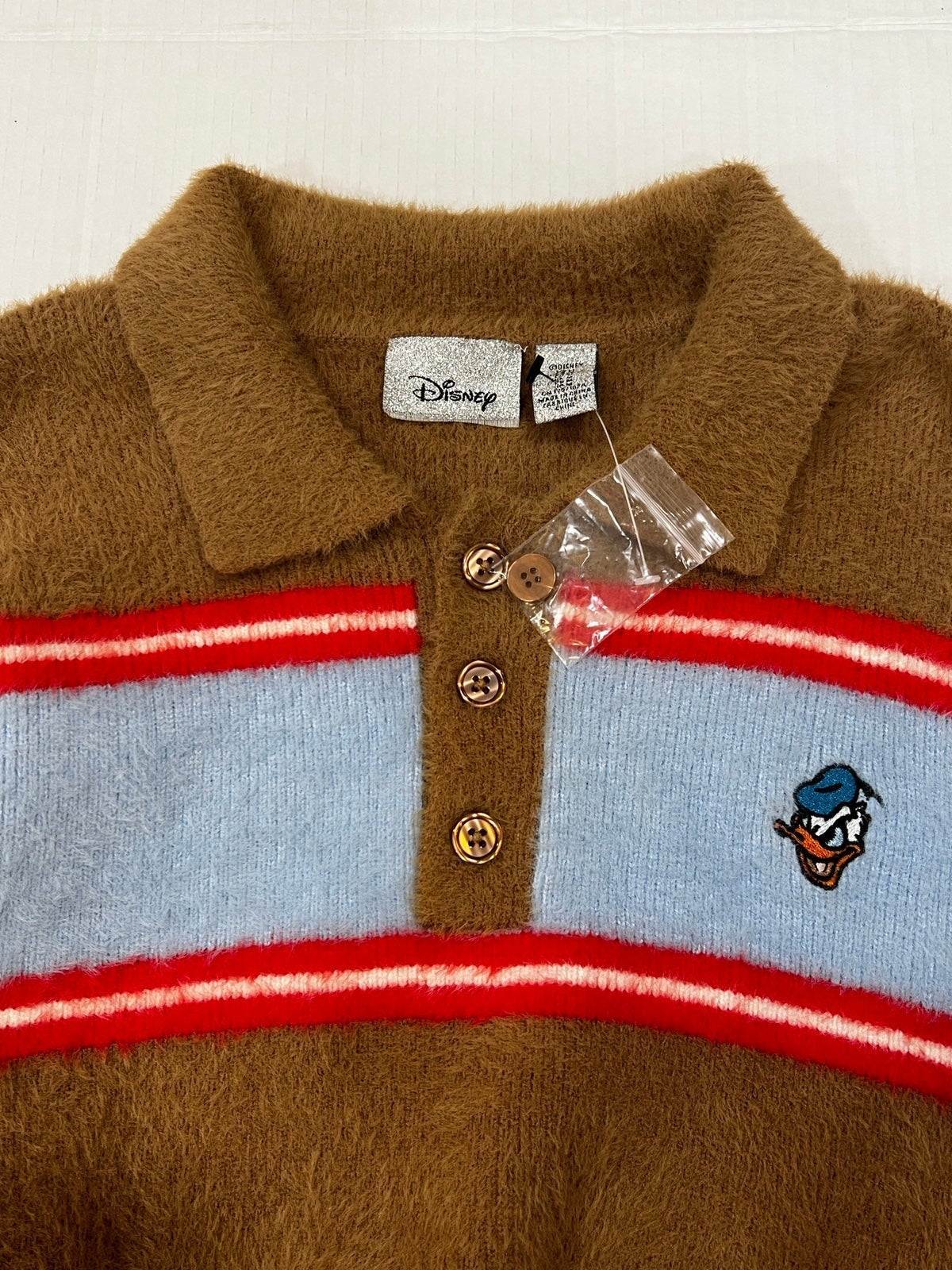 NWT Disney x Forever 21 Fuzzy Donald Duck Polo Shirt Sweater - Medium