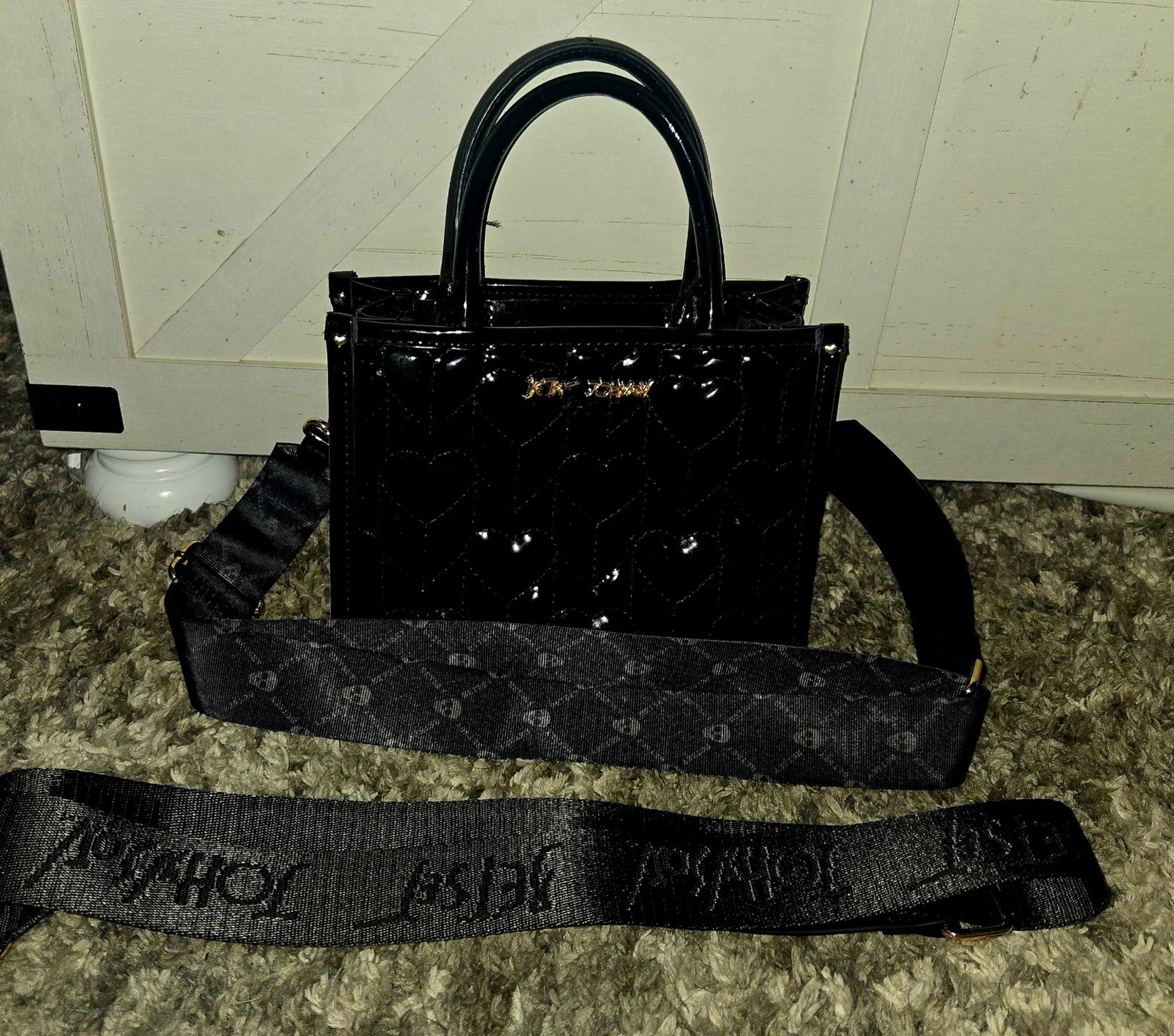 BETSEY JOHNSON Puff Heart Black Patent Leather Skull Crossbody Strap Set