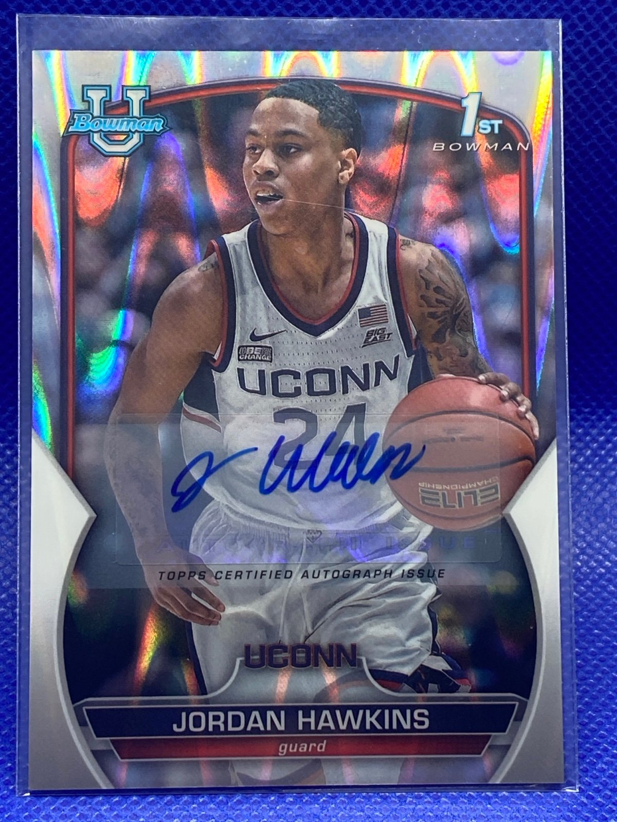 Auto 2022-23 BOWMAN CHROME UNIVERSITY 1ST RAYWAVE JORDAN HAWKINS AUTO SIGNED /19