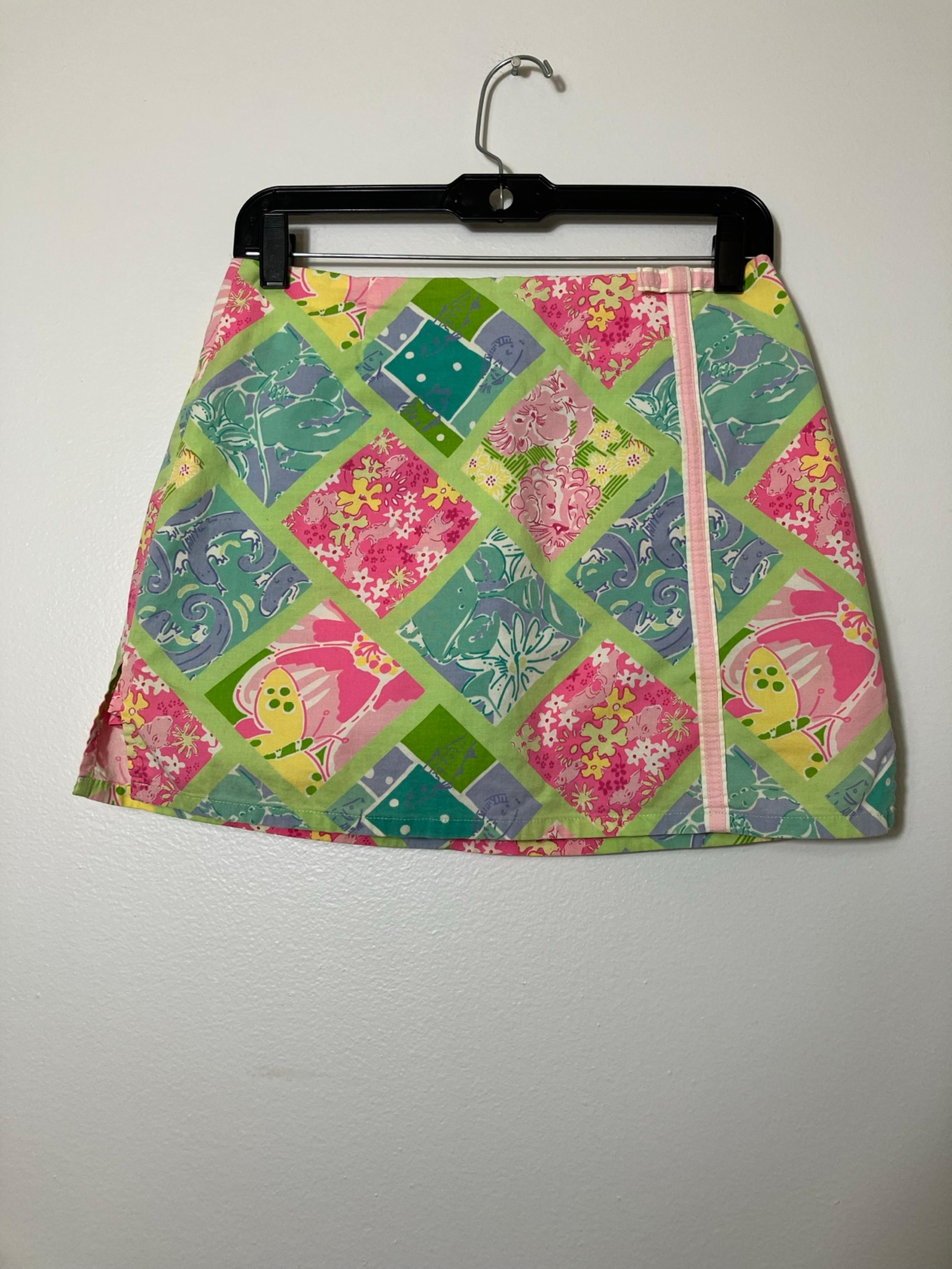 Vintage Lilly Pulitzer Pink Green Patchwork Printed Mini Skort Womens sz 4 Beach