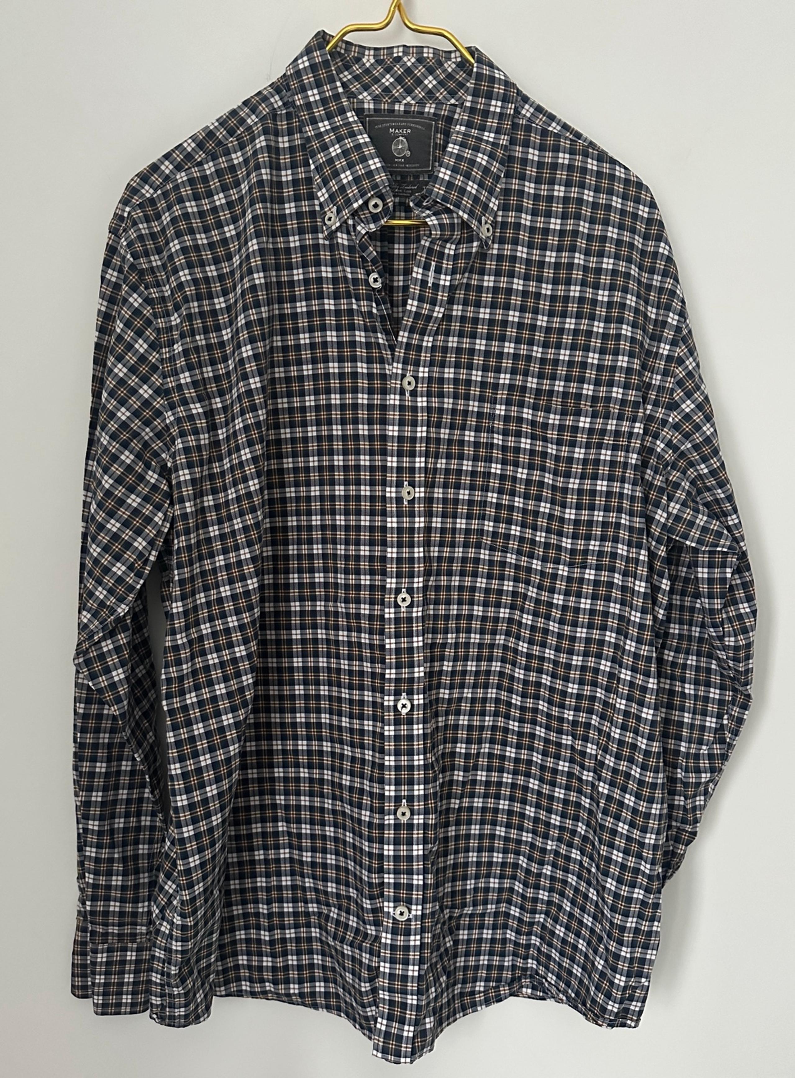 Maker & Company Blue Plaid Classically Tailored Cotton Button Up Shirt Men’s XL