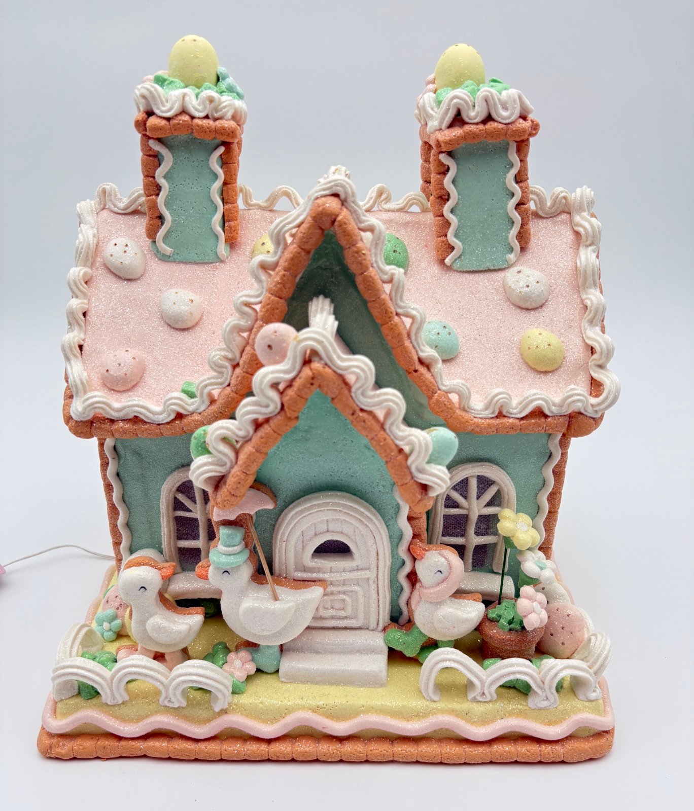 CUPCAKES & CASHMERE 10” Pastel EASTER Gingerbread LED House Cottage Duck FAMILY