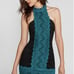 FREE PEOPLE NWT Small ~ Teal & Black Lace NATASHA Bodycon High Neck Dress (m84)