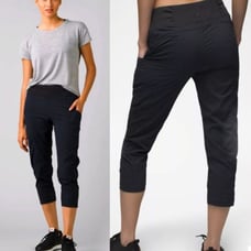 Prana Koen Capri Pant Womens Size Large Black Outdoor Hiking Pull On Comfort NEW