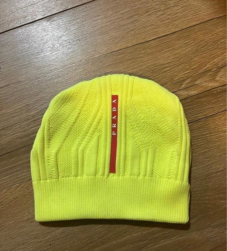 Authentic Kids Teens unisex SZ L Prada bright neon beanie hat red stripe logo