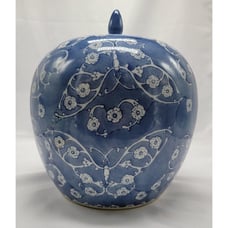 Blue & White Cherry Blossom Butterfly Chinoiserie Porcelain Melon Ginger Jar