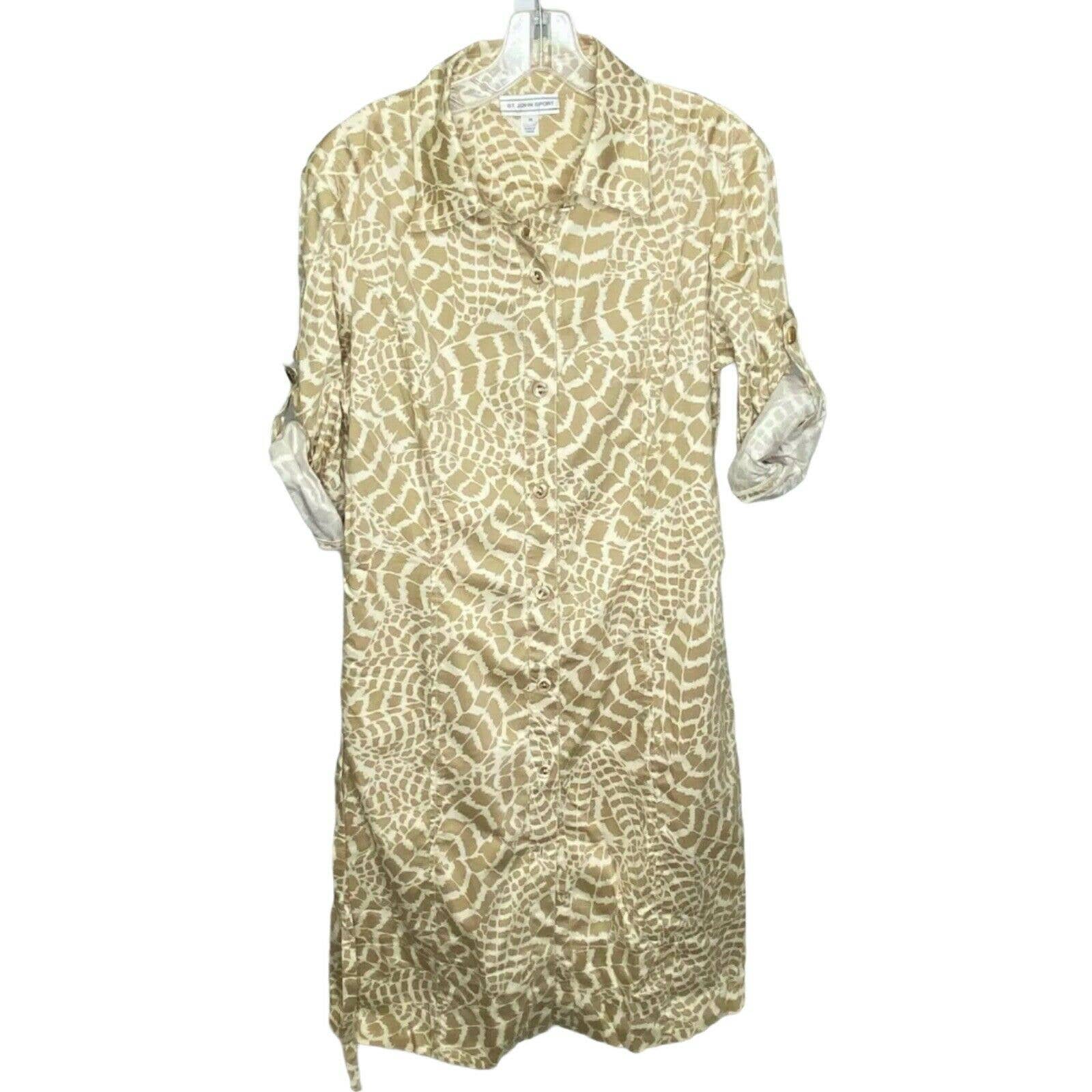 healthy Tan Dress Shirt Buttons Print Animal Sport St.John White M Cotton Belted Front Women healthy Tan Dress Shirt Buttons Print Animal Sport St.John White M Cotton Belted Front Women