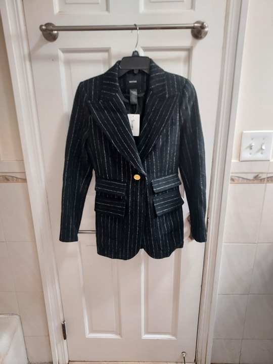 Smythe Black Birkin Pinstripe Wool Fitted Cutaway Blazer