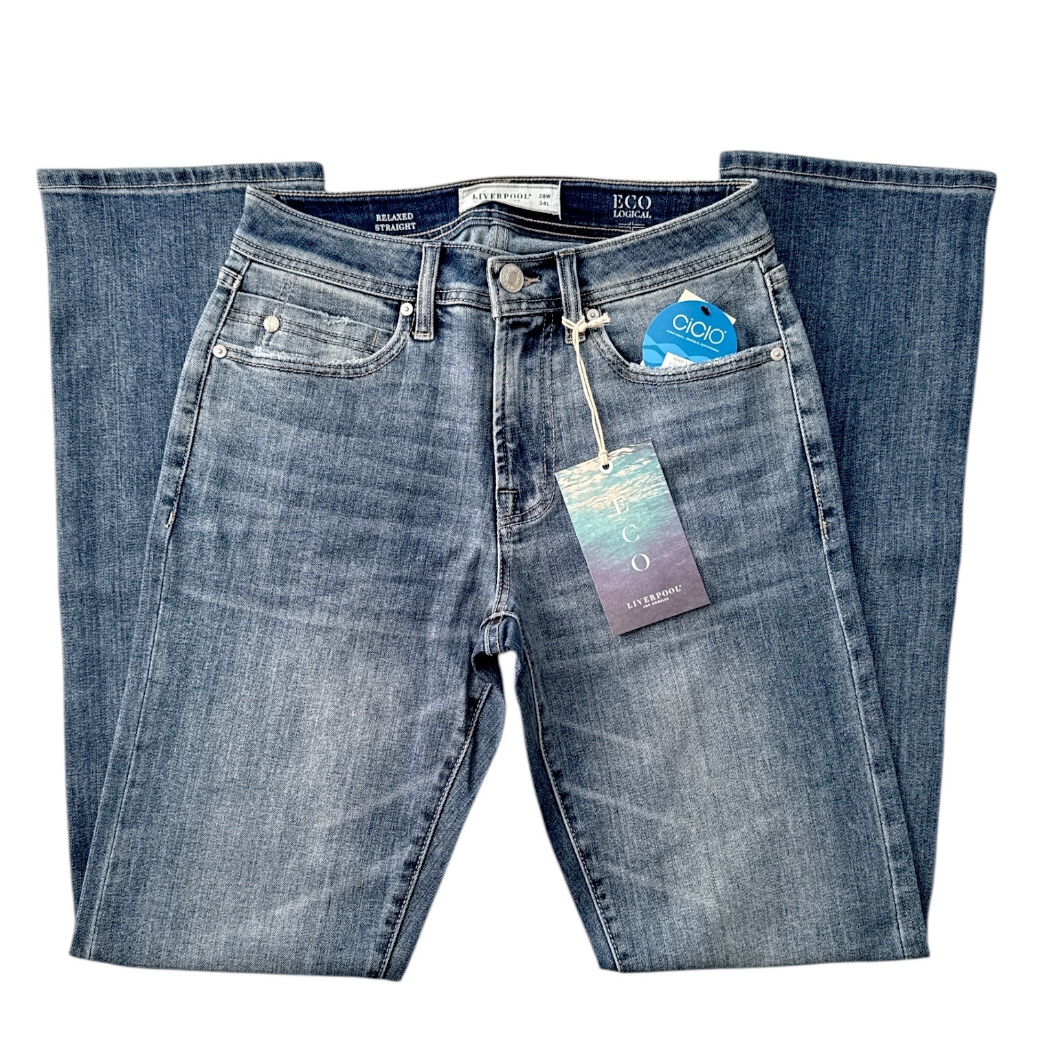 Liverpool Relaxed Straight Leg Blue Jeans Eco Denim Comfort Stretch 28W 34L
