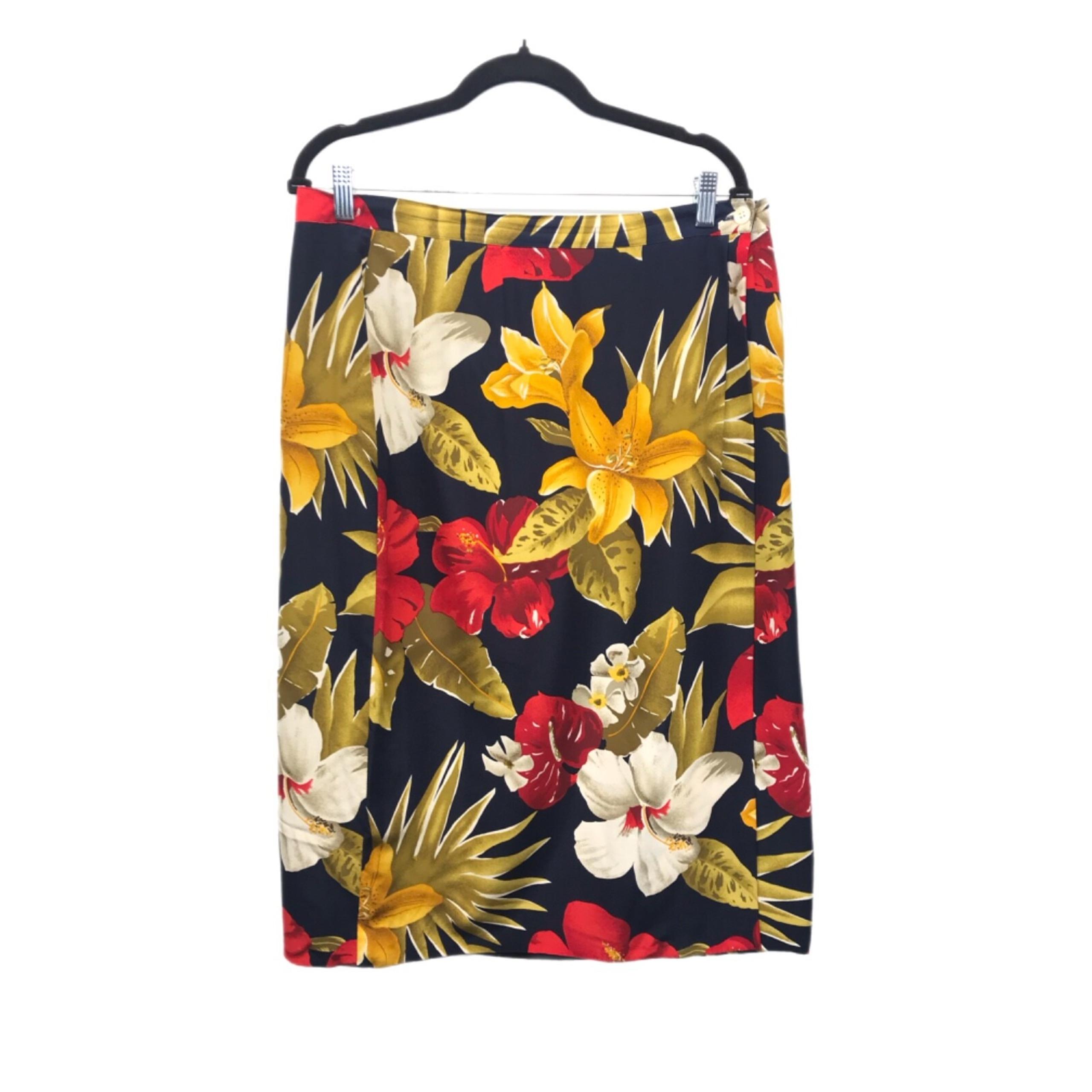 Jones NewYork Skirt Size 16 Vintage 100% Silk Midi Hawaiian Stretch