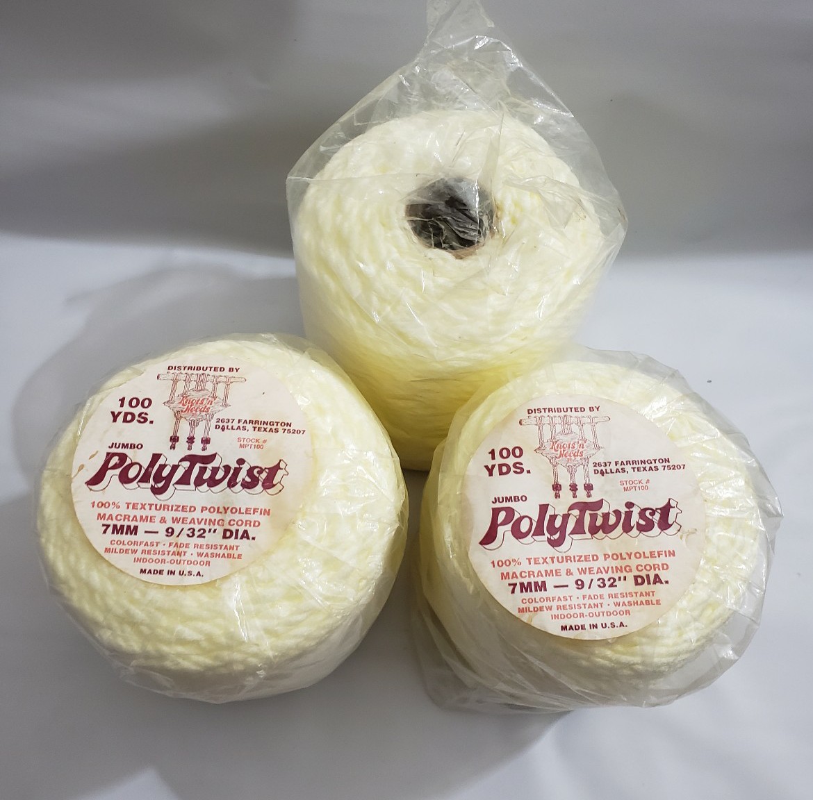 PolyTwist 100% Polyolefin 3 Rolls For Macrame By Knots And Needs