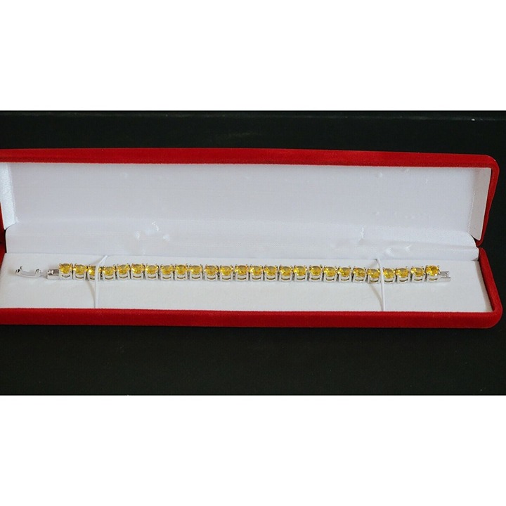 Brilliant Cut Golden Citrine 7 Bracelet Rhodium over Silver Fold Over Clasp