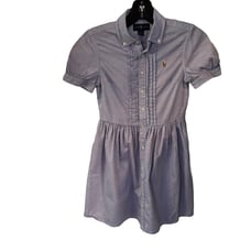 Polo Ralph Lauren Girls LavenderOxford Short Sleeve Pin tuck Shirt Dress Sz 10