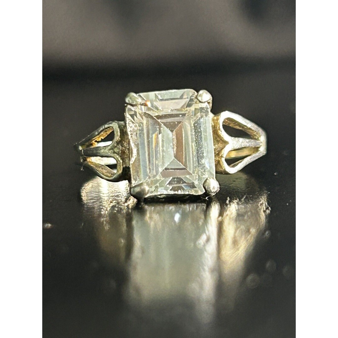 Vintage Ring Size 8.5 Silver 925 Emerald French Cut CZ