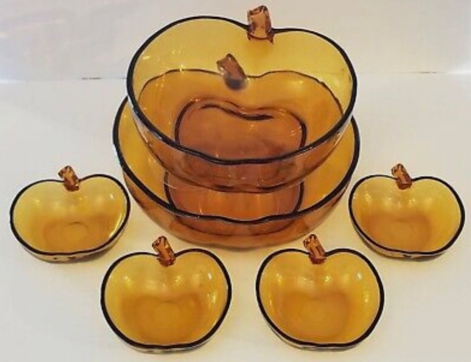 Vintage Amber Glass Apple Bowls Set of 6