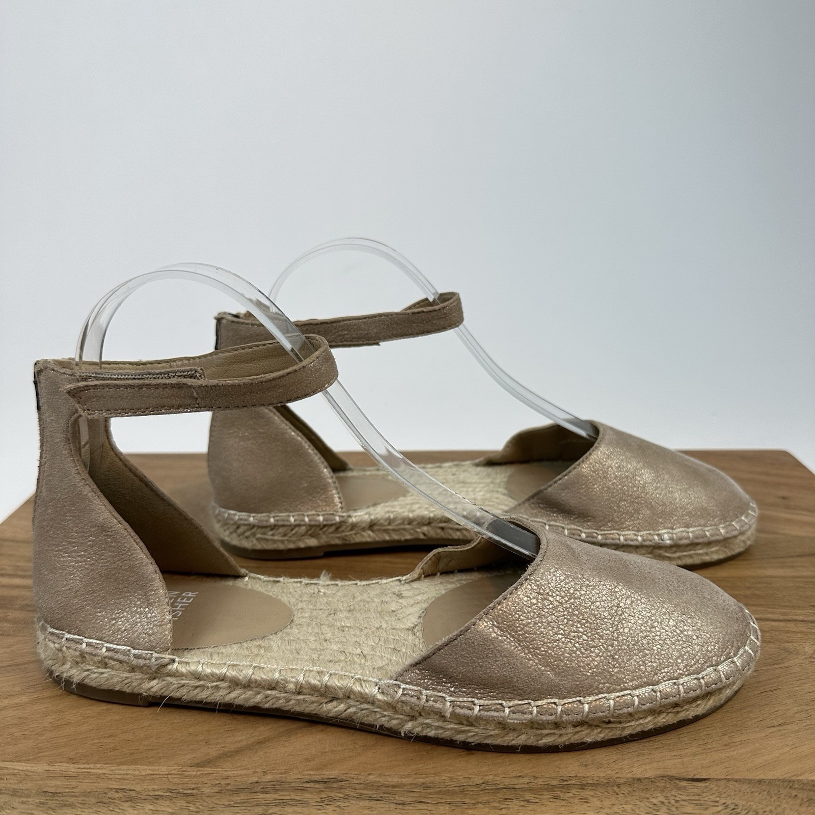 Womens Eileen Fisher Lala Rose Gold Leather Espadrille Ballet Flats Size 7 M GUC