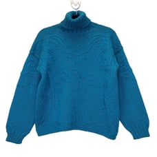 Vintage Peruvian Connection Turtleneck Sweater Size Small Turquoise Embroidered