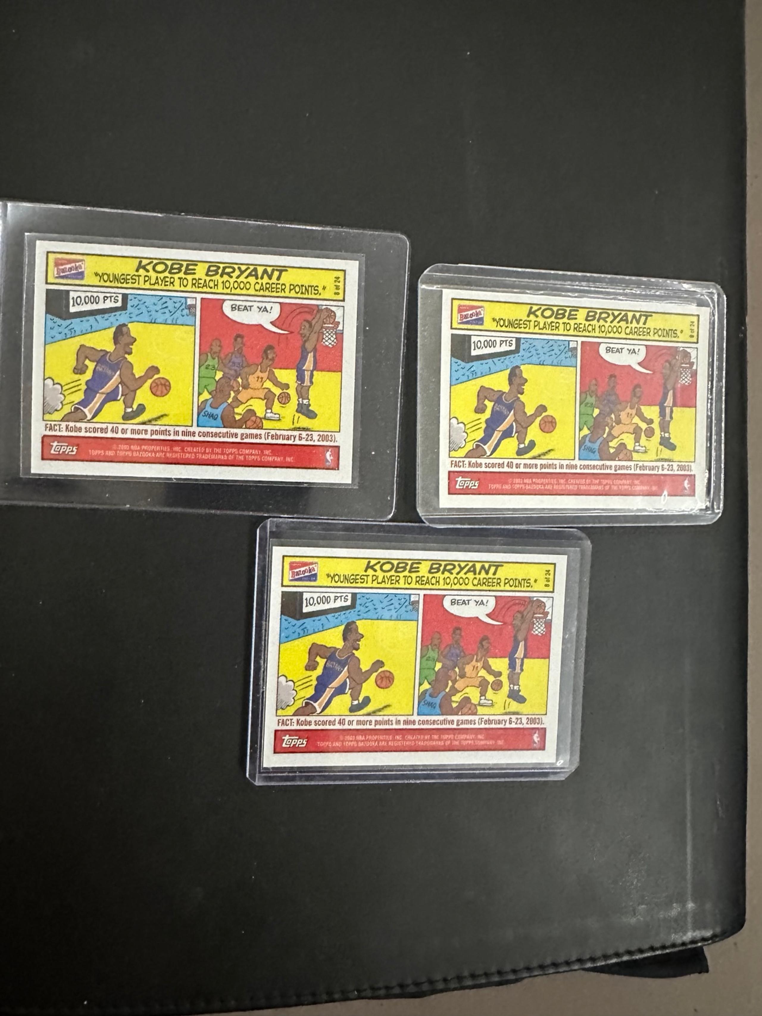 X3 cards of Kobe Bryant 2003 Topps Bazooka Comic Los Angeles Lakers