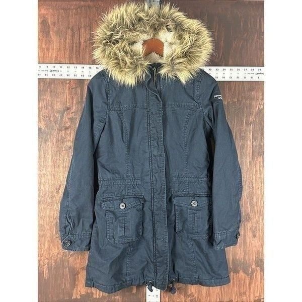 Abercrombie & Fitch Utility Parka Winter Coat Fur Hooded Jacket Navy Women Small