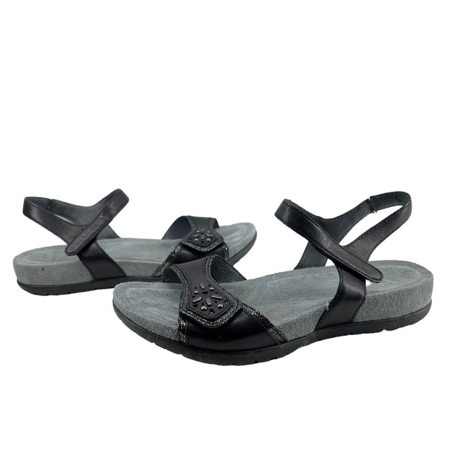 Dansko Blythe Black Leather Flat Sandals Size 36 STYLE 1112020200