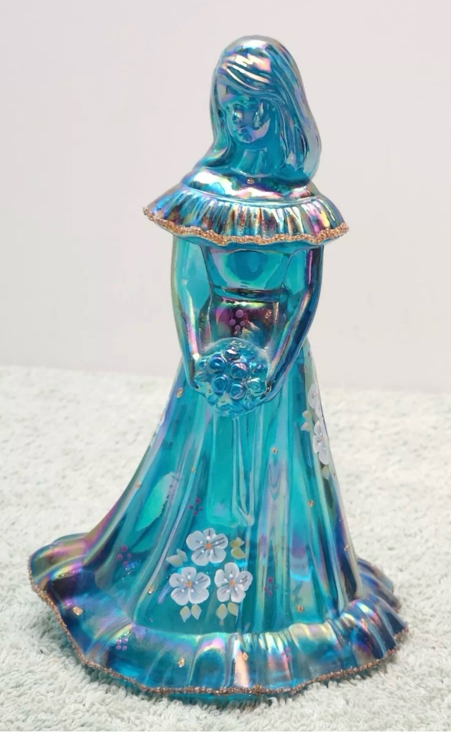 Fenton Iridescent Blue Bridesmaid Shelley Fenton, Hand Painted & Signed