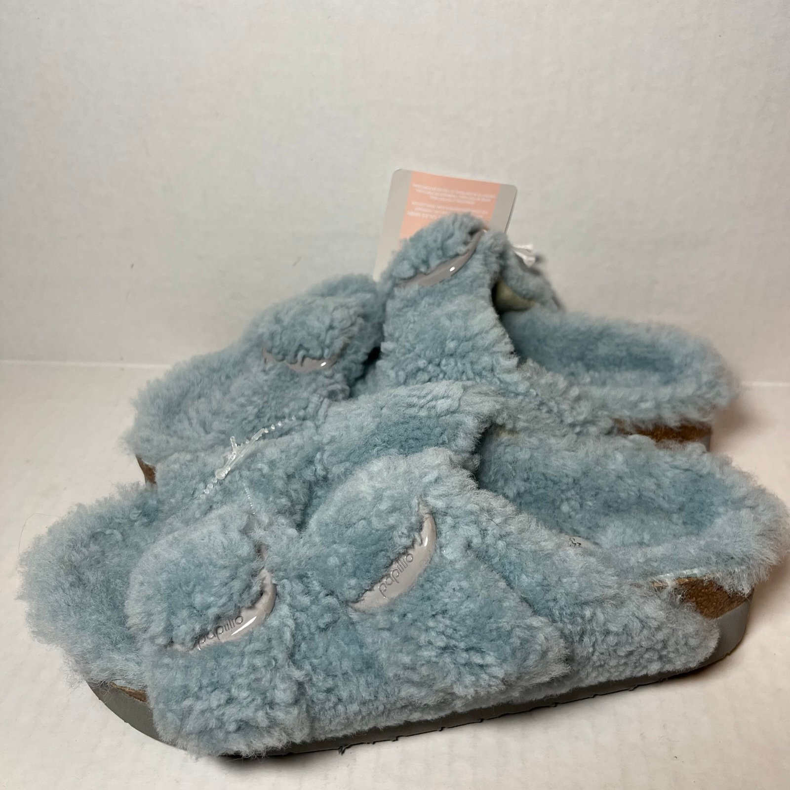 Birkenstock Papillio Faded Aqua Arizona Shearling Fur Womens EU37 US 6 Boho NWOB