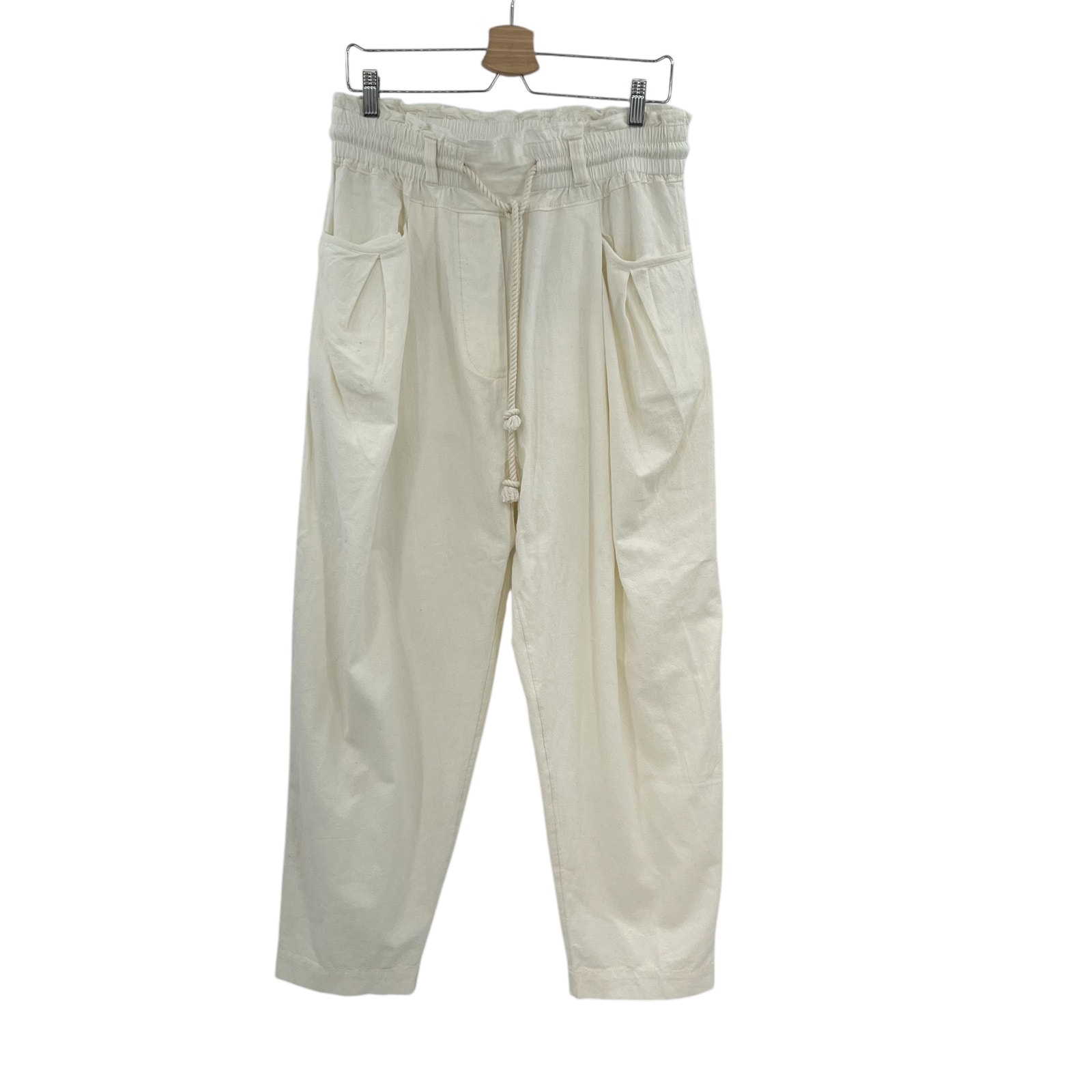 Free People Drawstring Pants Barrel Parachute Cotton White Size Small
