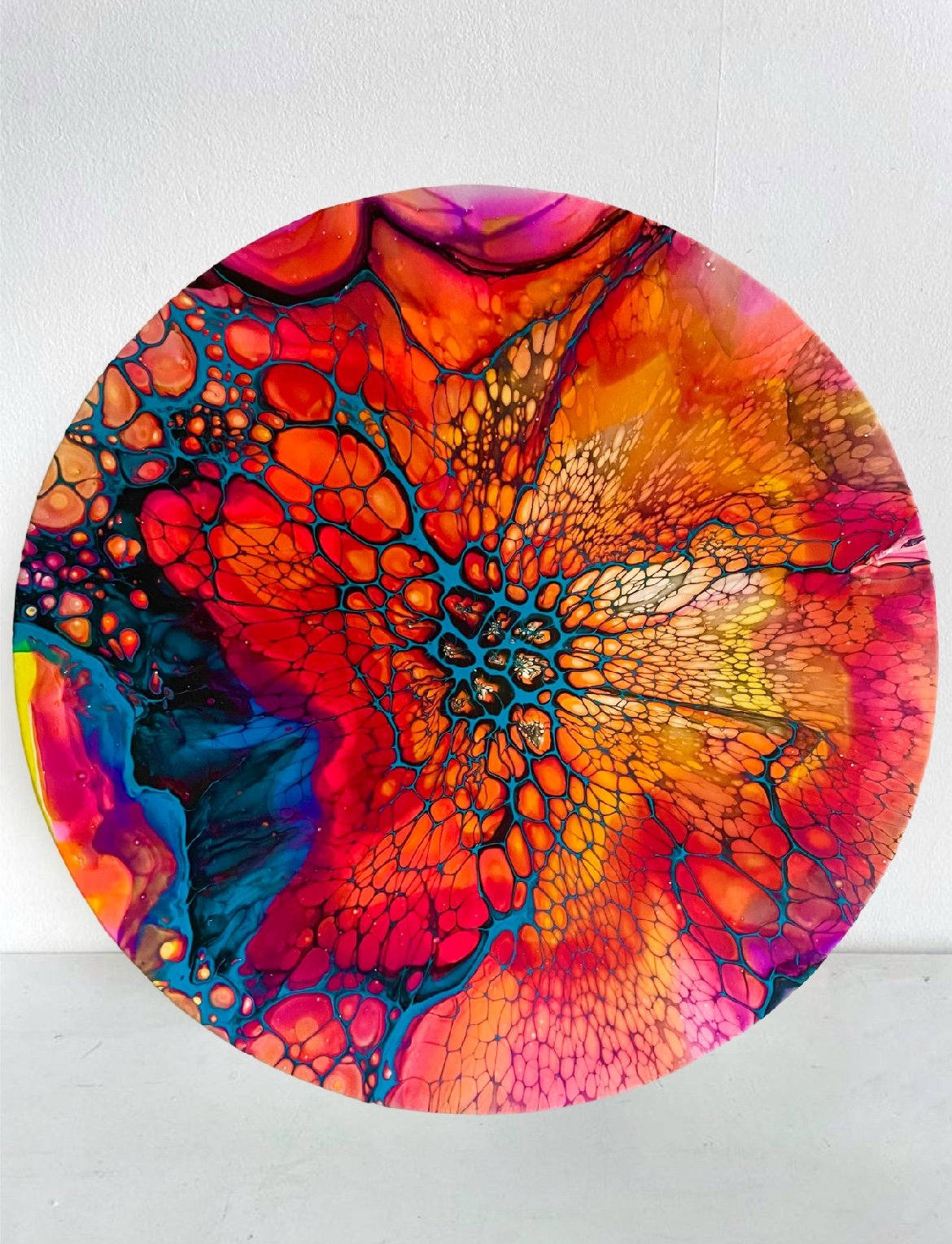 Round Acrylic Pour Painting On Canvas/Fluidart/12”