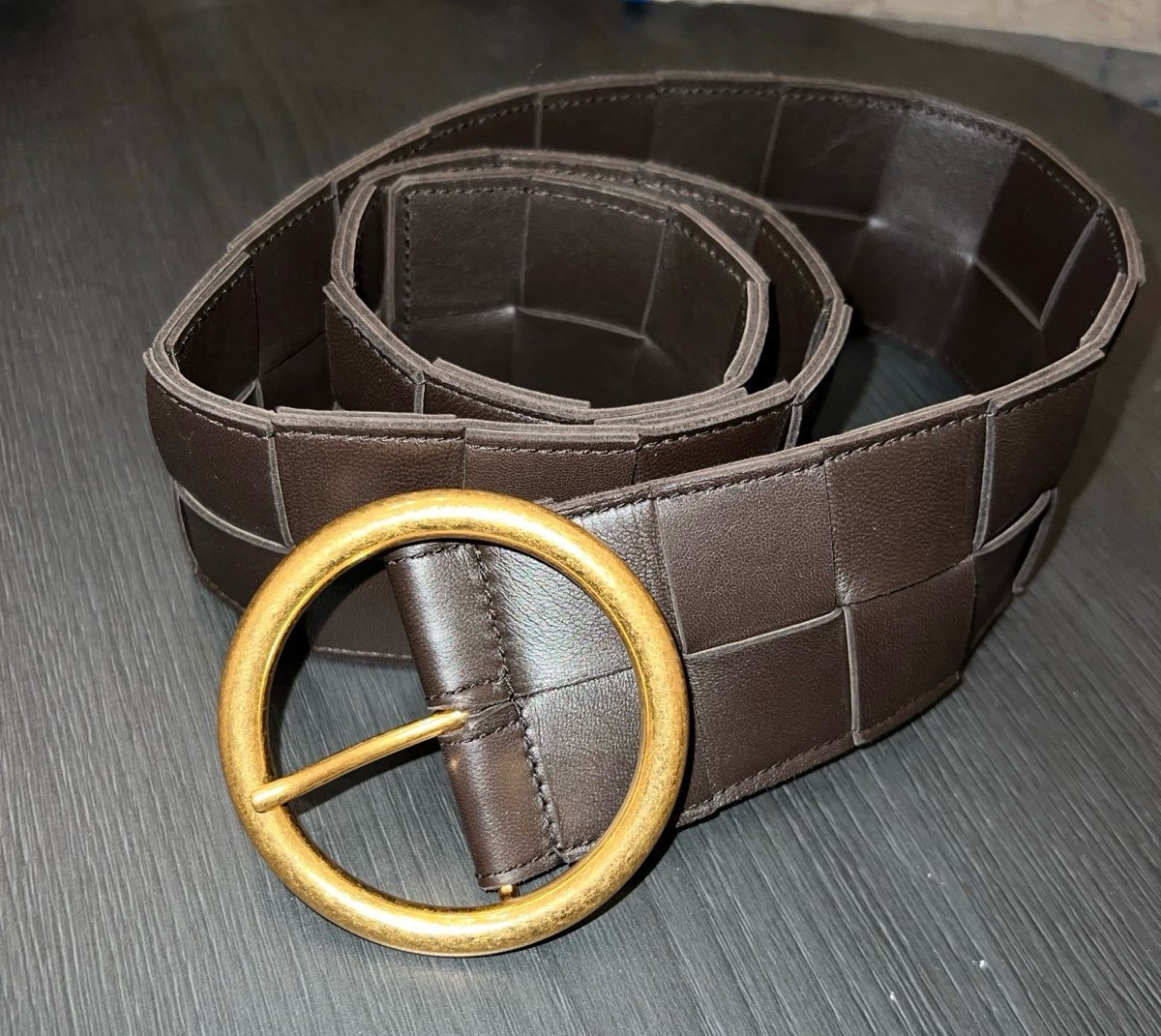 Authentic Bottega Veneta Woven Intrecciato Buckle Belt 80/32