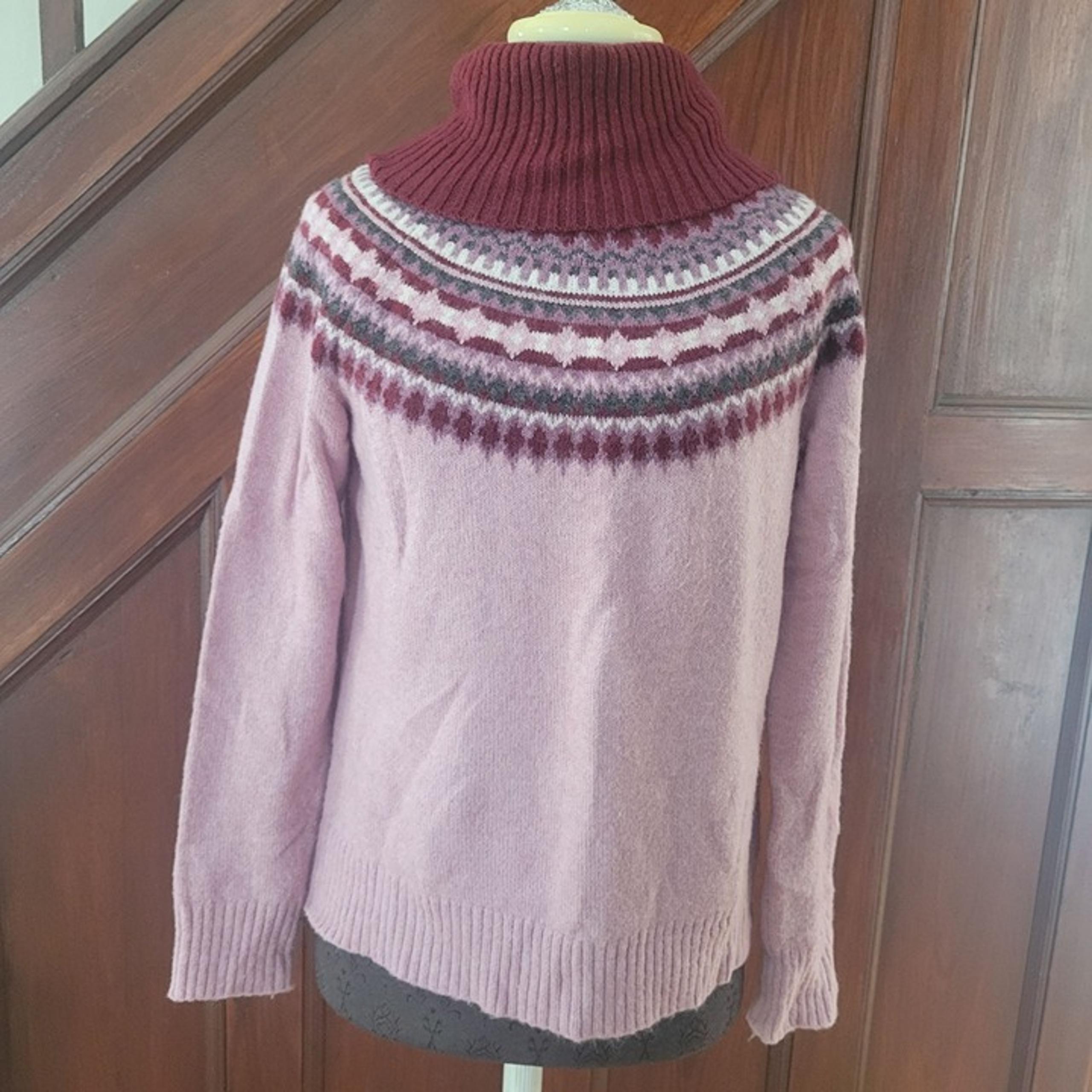 Cynthia Rowley Womens Fair Isle Turtleneck Sweater Size M Wool Blend Pink & Burg