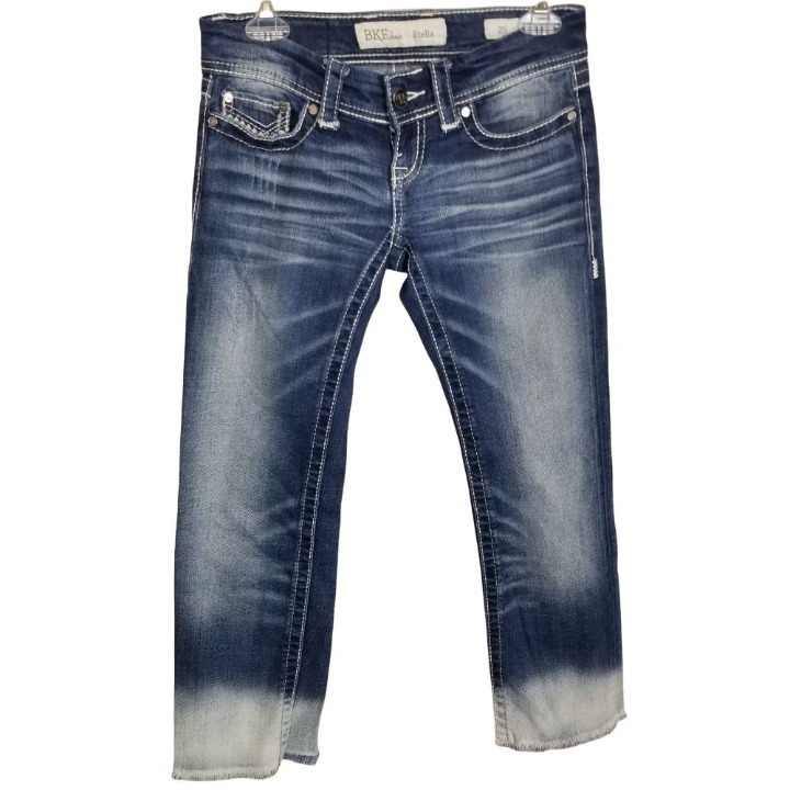 BKE Denim Womens 25 Blue Acid Wash Stella Cropped Jeans Frayed Hem Low Rise