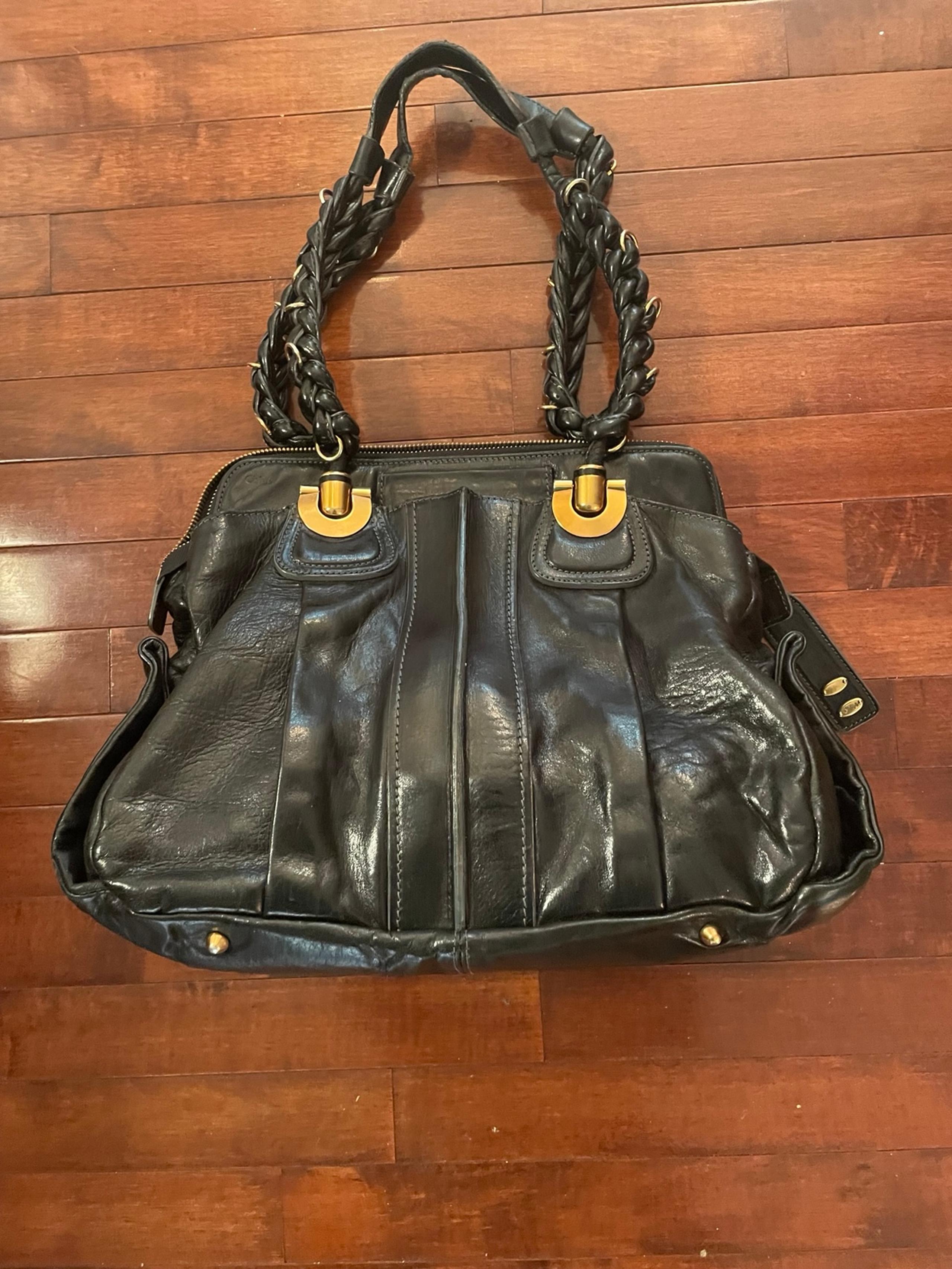 Vintage Chloe Thick Buttery Black Leather Leather Shoulder Bag w/ Brass Hardware