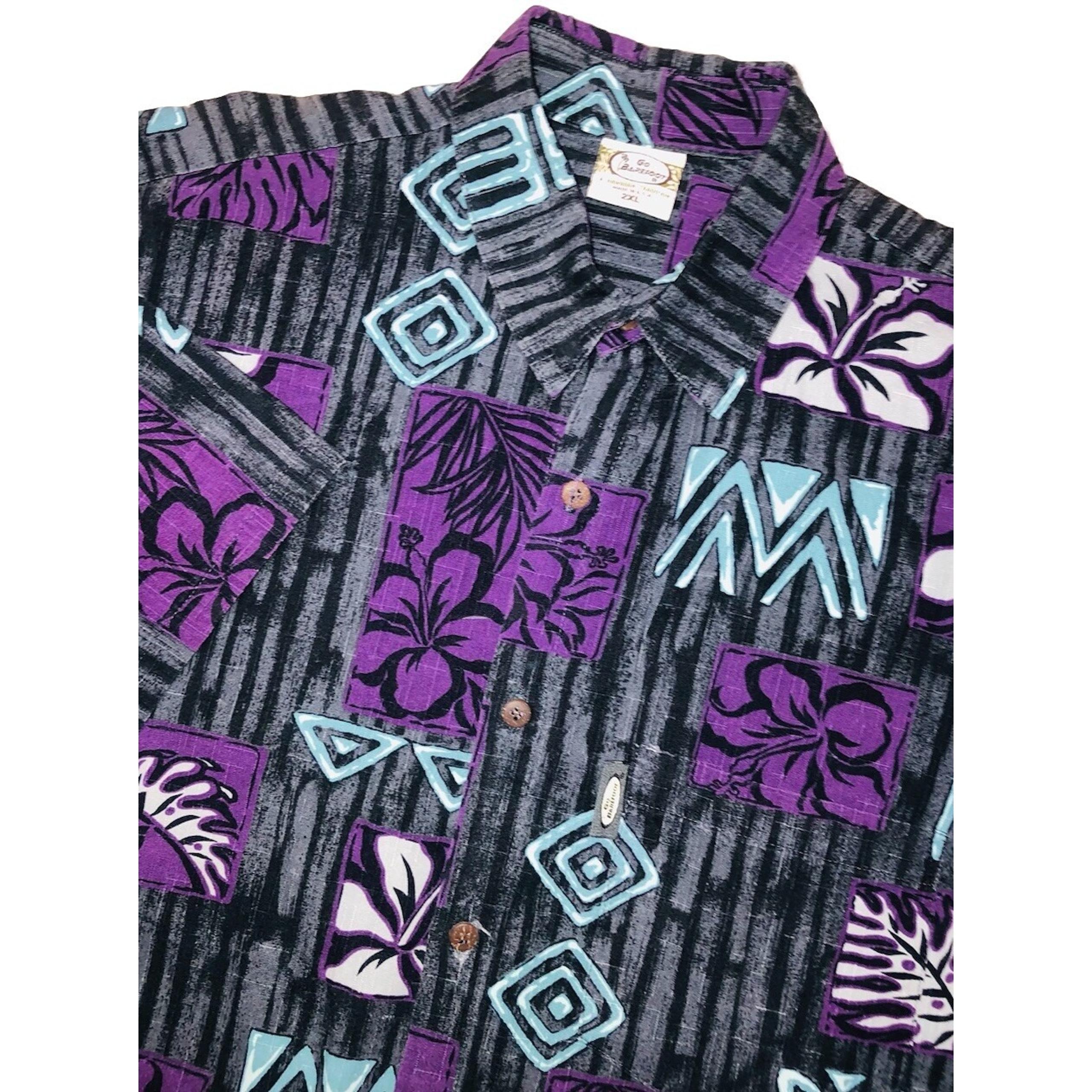 Go Barefoot Shirt Men's 2XL Gray Hawaiian Floral Beach Aloha Vtg USA *scratch