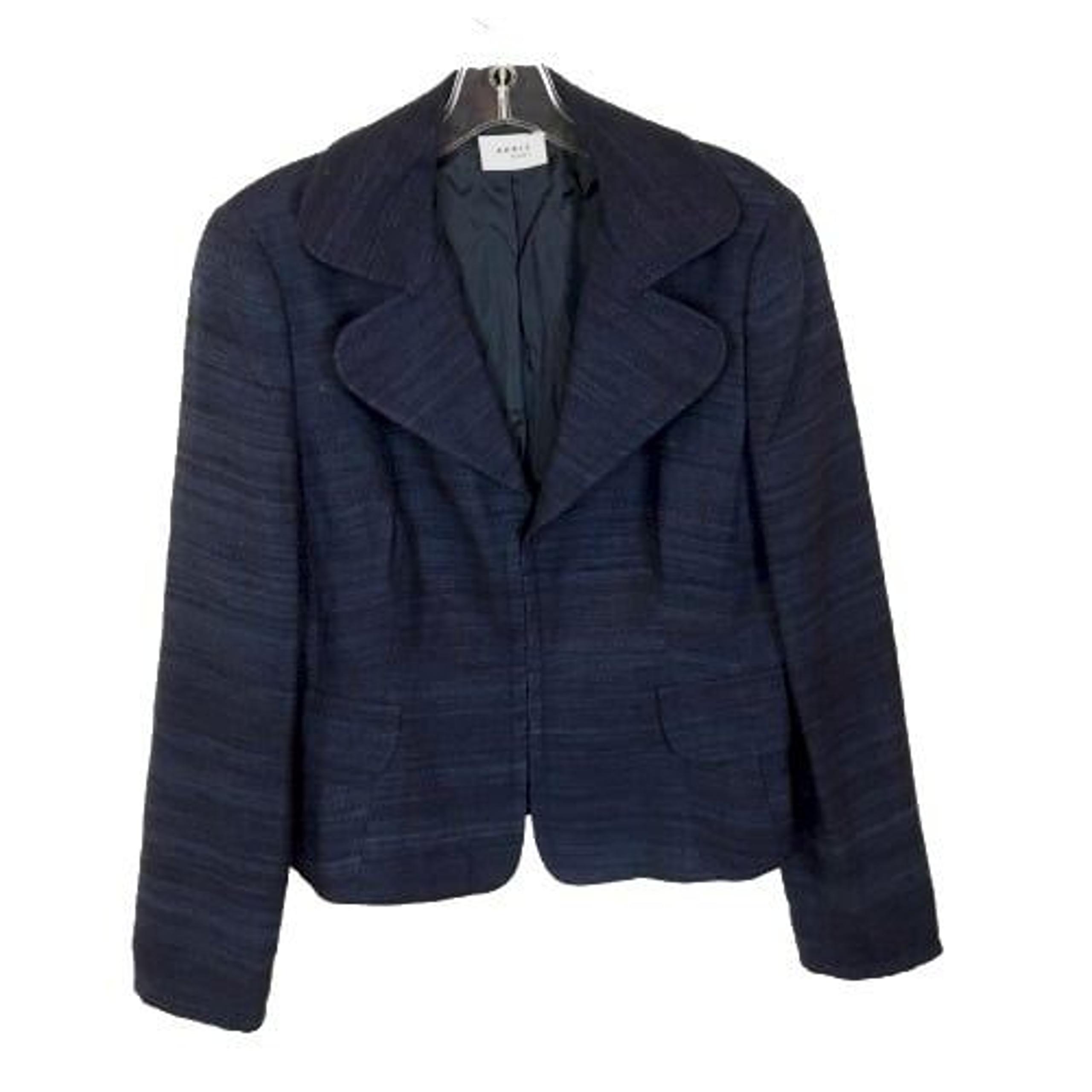 Womens Size 10 Akri Punto Dark Blue Pure Silk Slub Knit Blazer Jacket