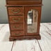 VINTAGE WOOD JEWELRY BOX WITH ETCHED GLASS DOOR