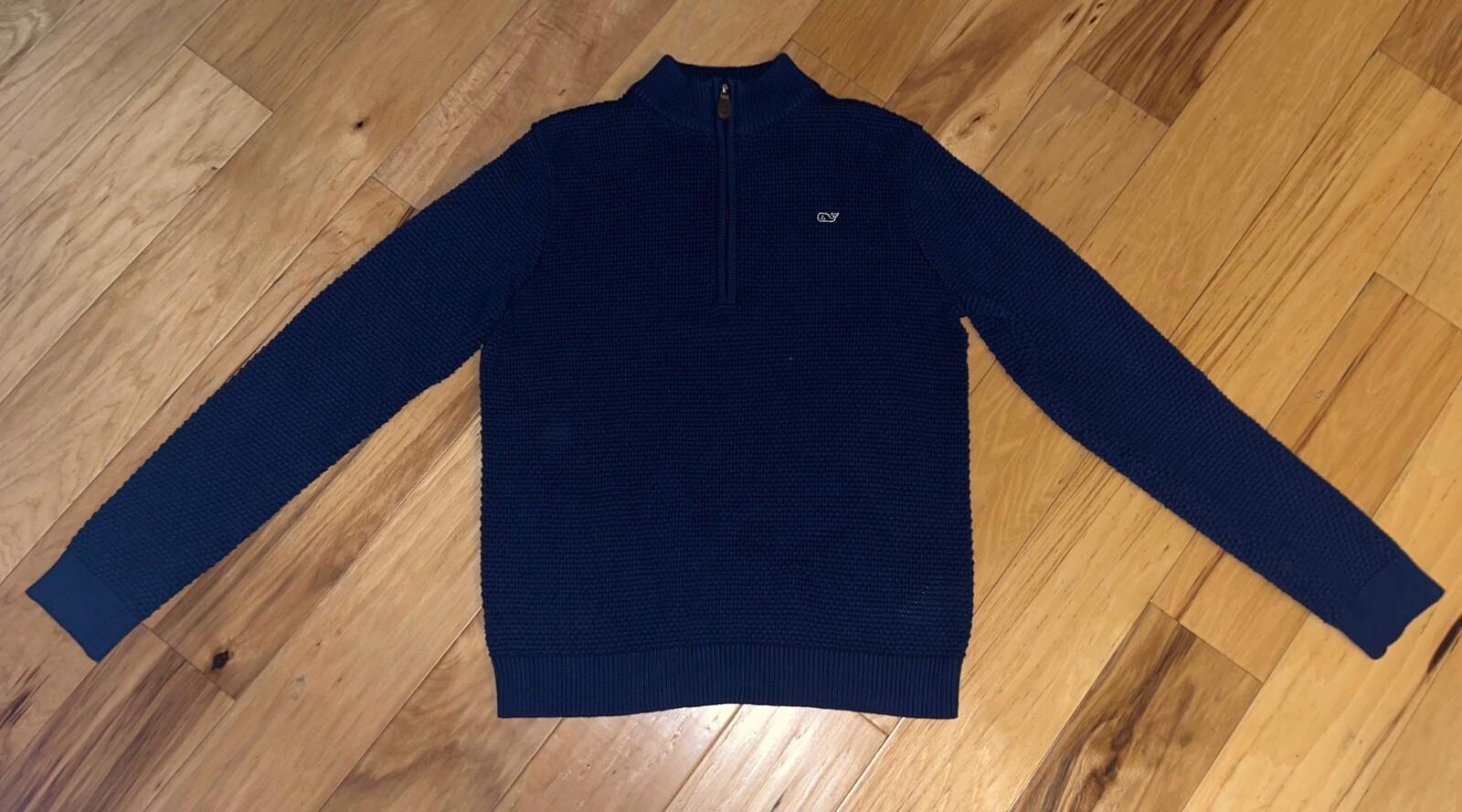 VINEYARD VINES BOYS NAVY BLUE QUARTER ZIP SWEATER SIZE 16 EXCELLENT COND LD4