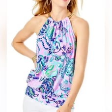 Lilly Pulitzer Bowin Lilac Freesia Mermaid Halter Top Size Small, Colorful