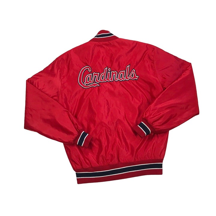 VINTAGE ST LOUIS CARDINALS SATIN JACKET MEDIUM M MENS RED BOMBER DELONG USA MADE