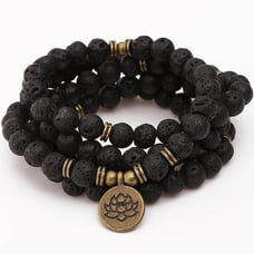 108 Mala Beads Necklace-Natural Lava Stone Healing Grounding Meditation Necklace