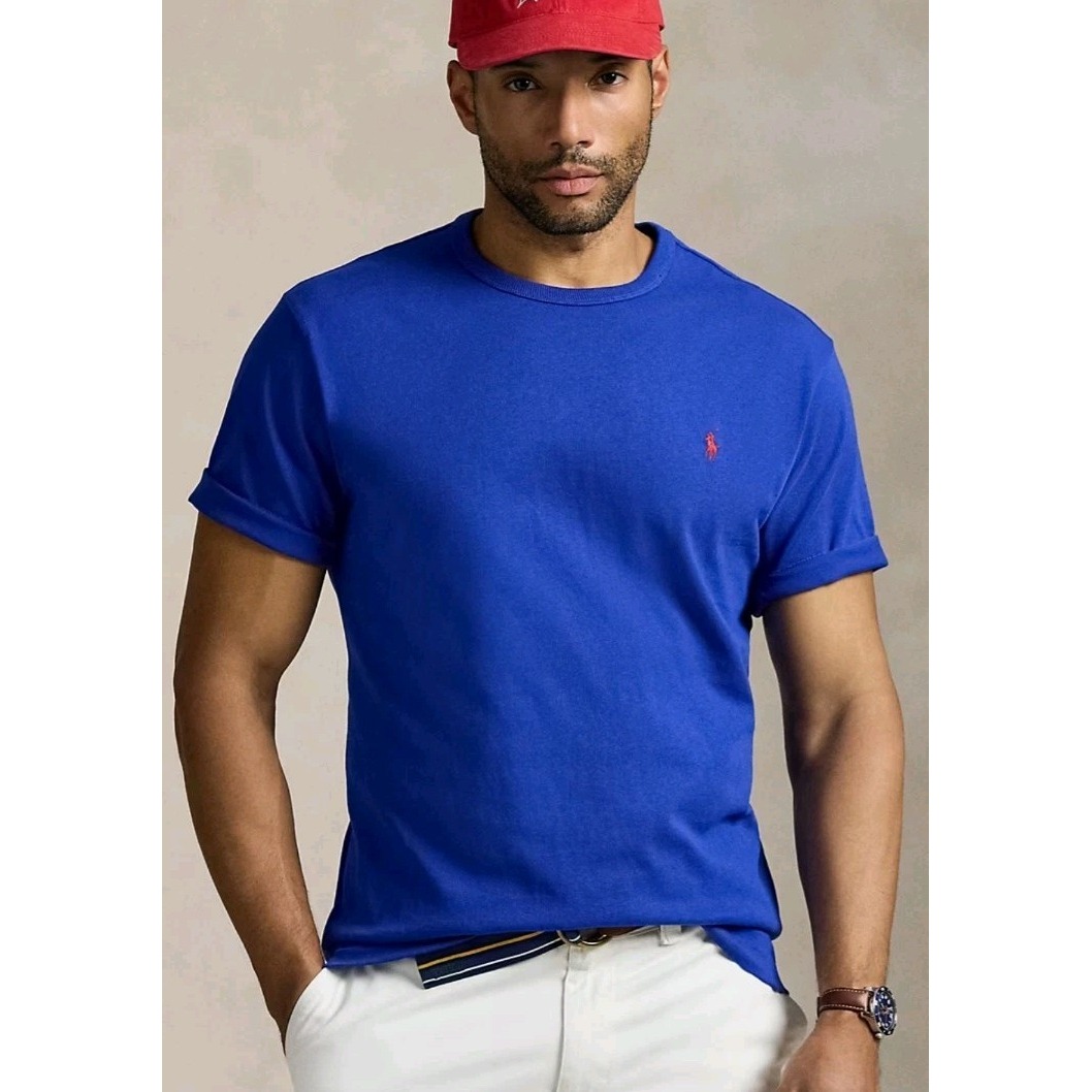 Vintage POLO Ralph Lauren Pony USA Made Blue Heavy T-Shirt Large VTG