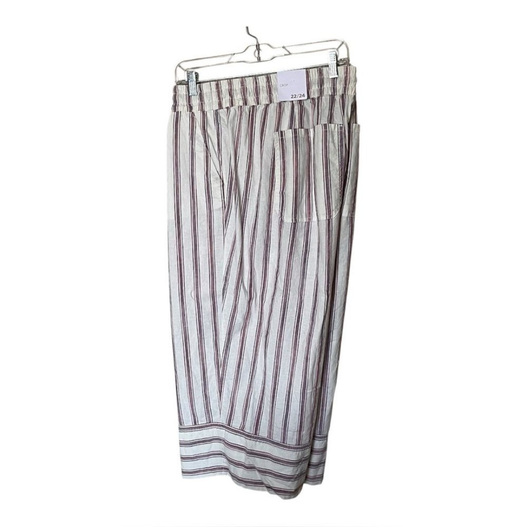 Lane Bryant White with Stripes Wide Leg Linen Crop Pull-On Pants Size 22/24 NWT