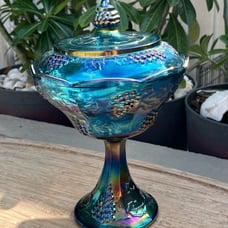 Indiana Glass Co Carnival Glass Grapevine Pedestal Compote with Lid