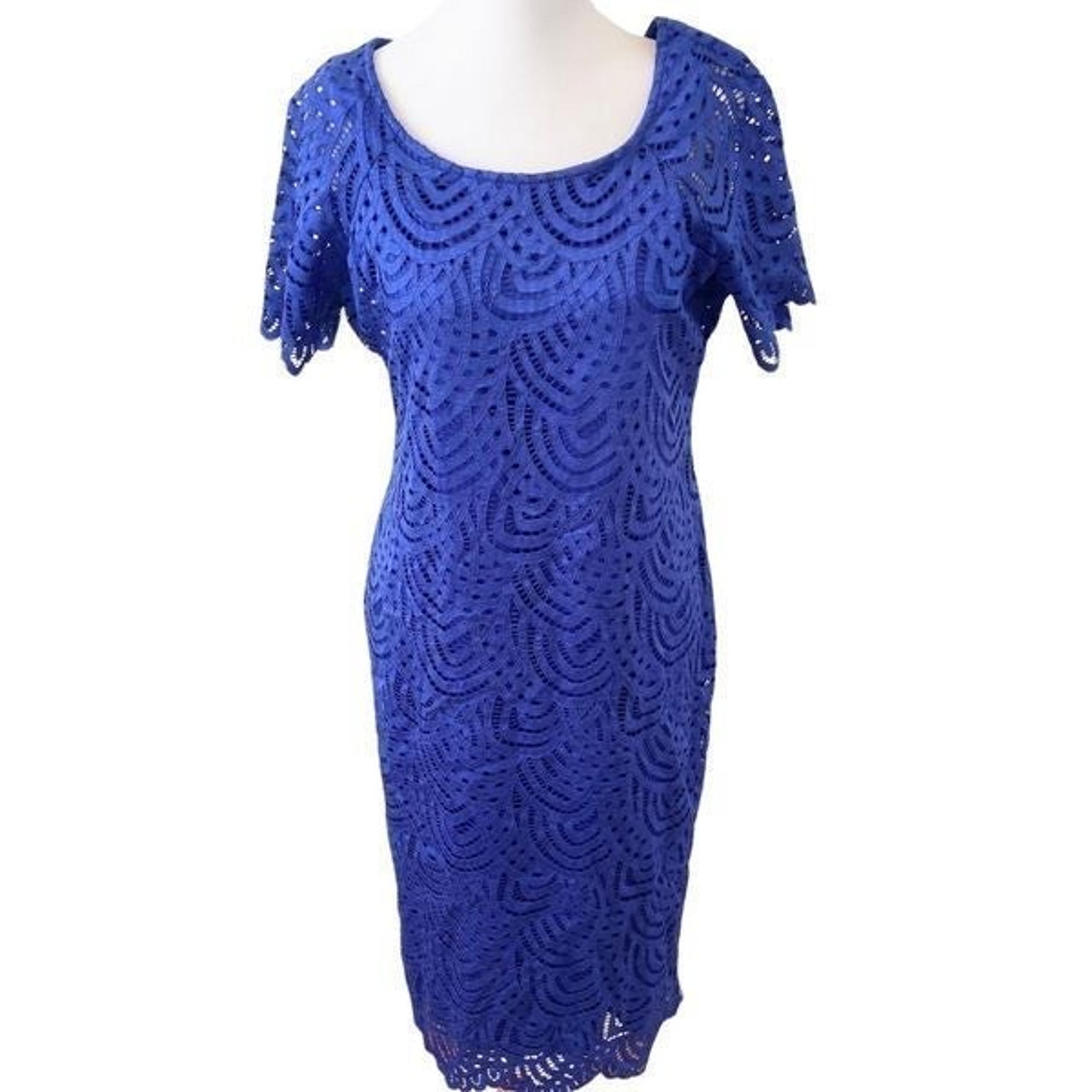Ronni Nicole Dress Lace Knee Length Cobalt Blue Size 8