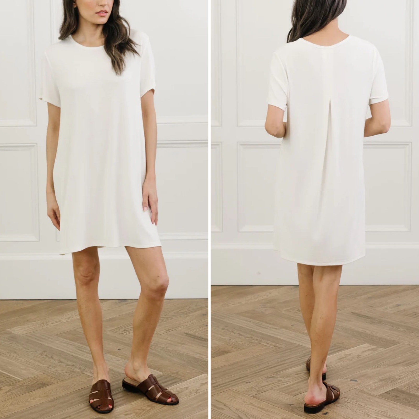 NWT Cozy Earth Bamboo Rib-Knit Boyfriend Sleep Dress in Ivory, Size Small