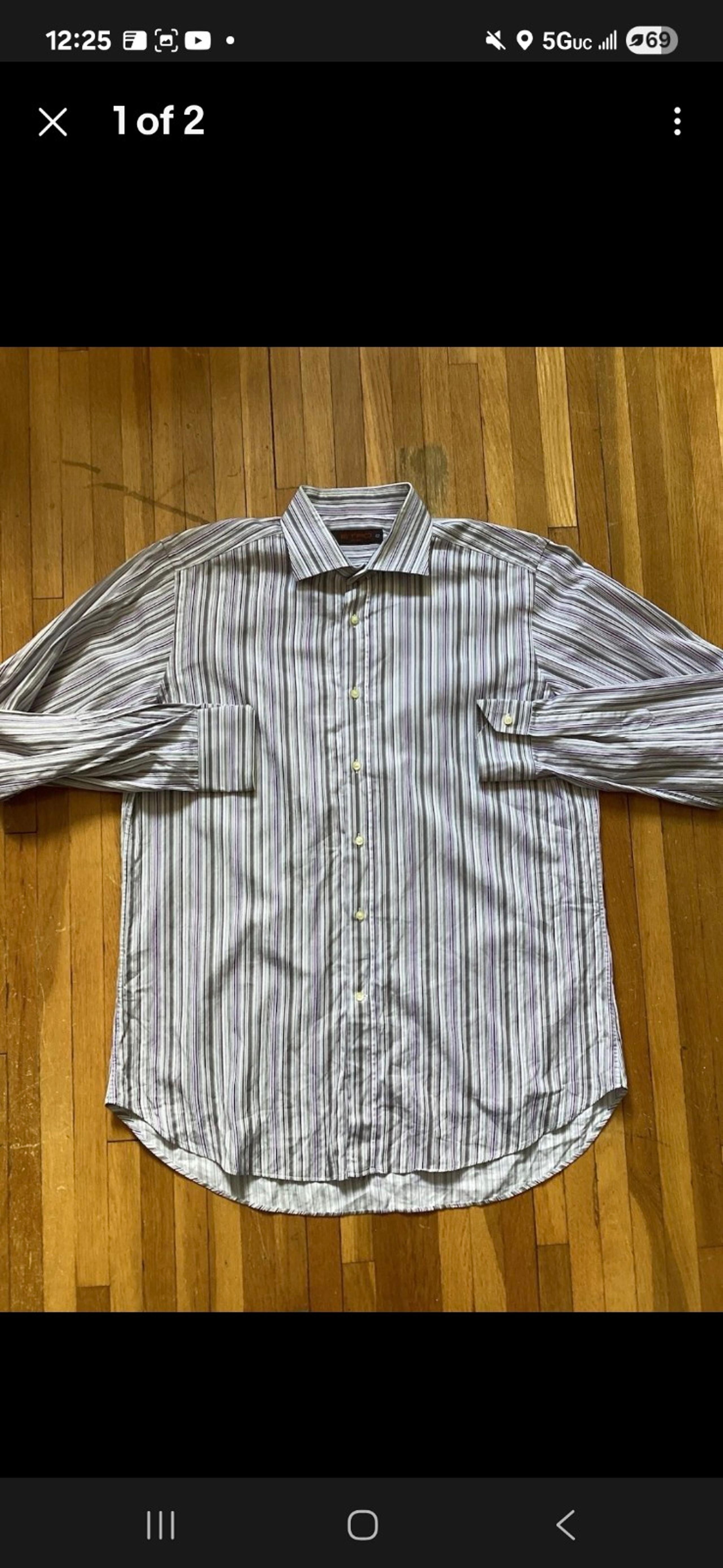 Men's Large White/Purple/Gray Striped Button Front Shirt,Italy,100% Cotton - Etro