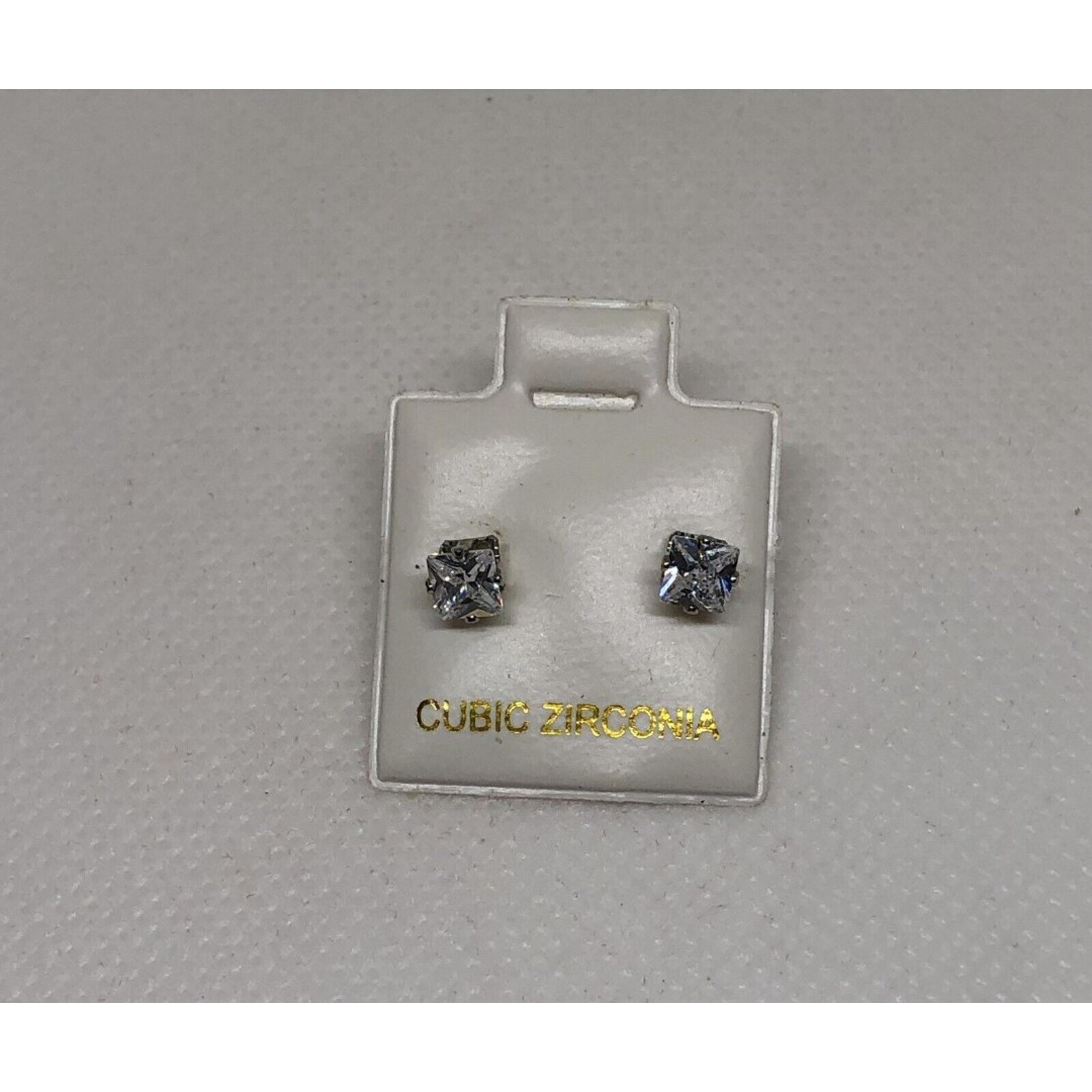 Princess Cut Cubic Zirconia CZ Stud Earrings