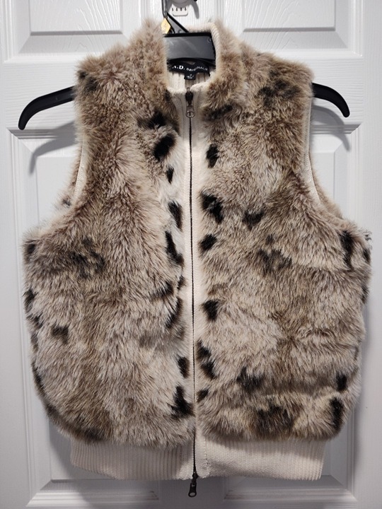 A.D. Originals Vintage Faux Fur Sweater Vest Size Medium Leopard Cheetah Print