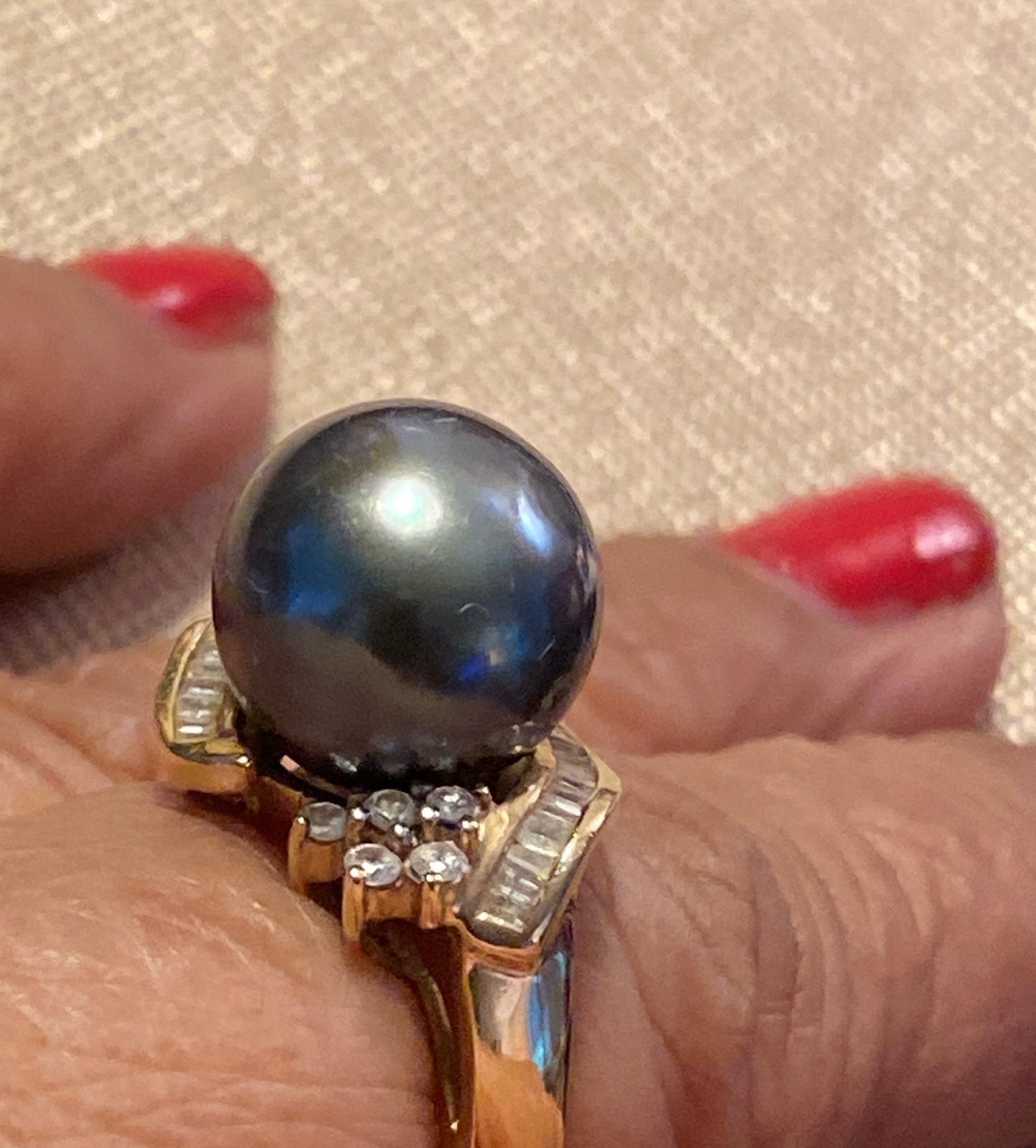 14k Gold Diamonds Tahitian Pearl Ring